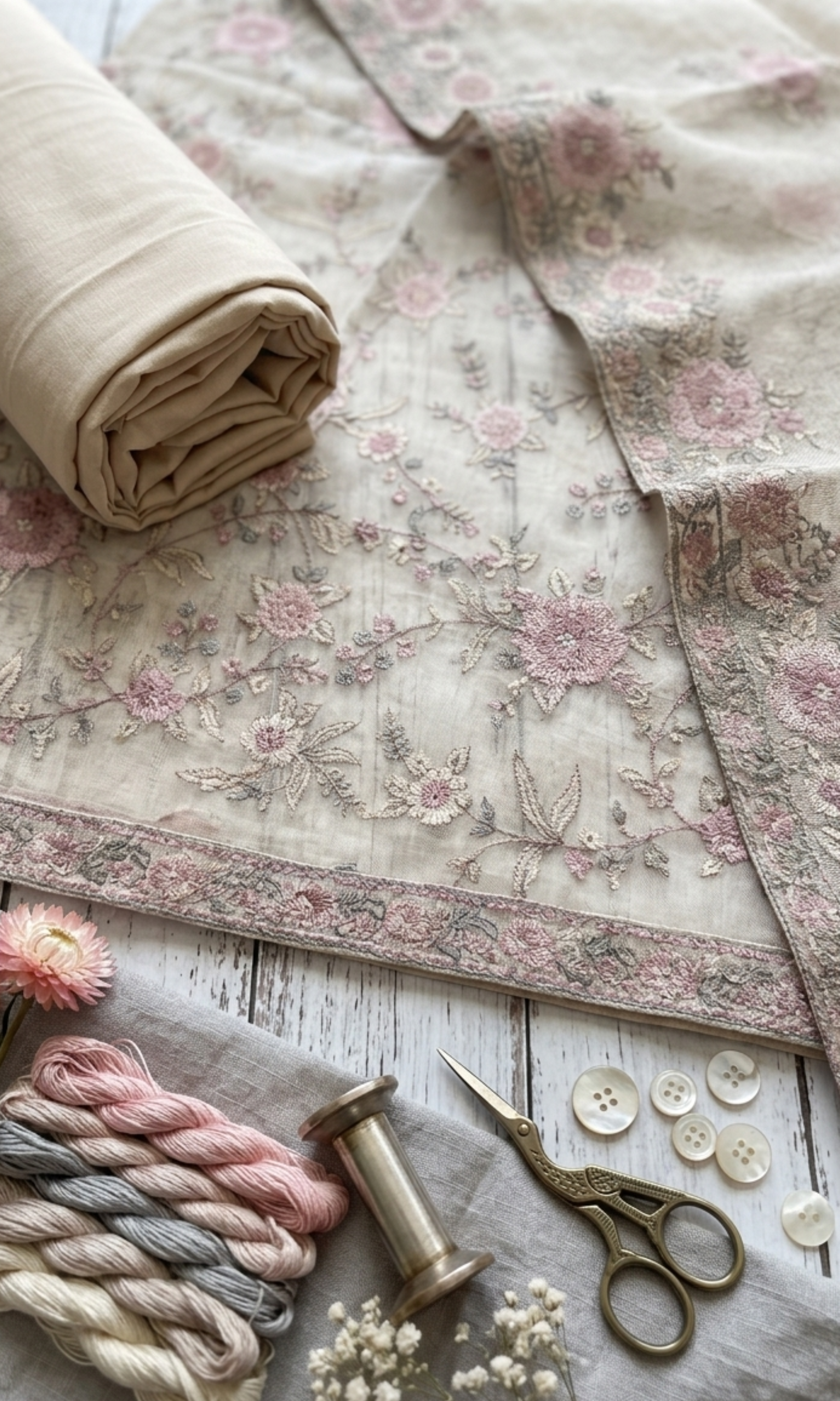 Gulnaar Ivory Embroidered Suit Set