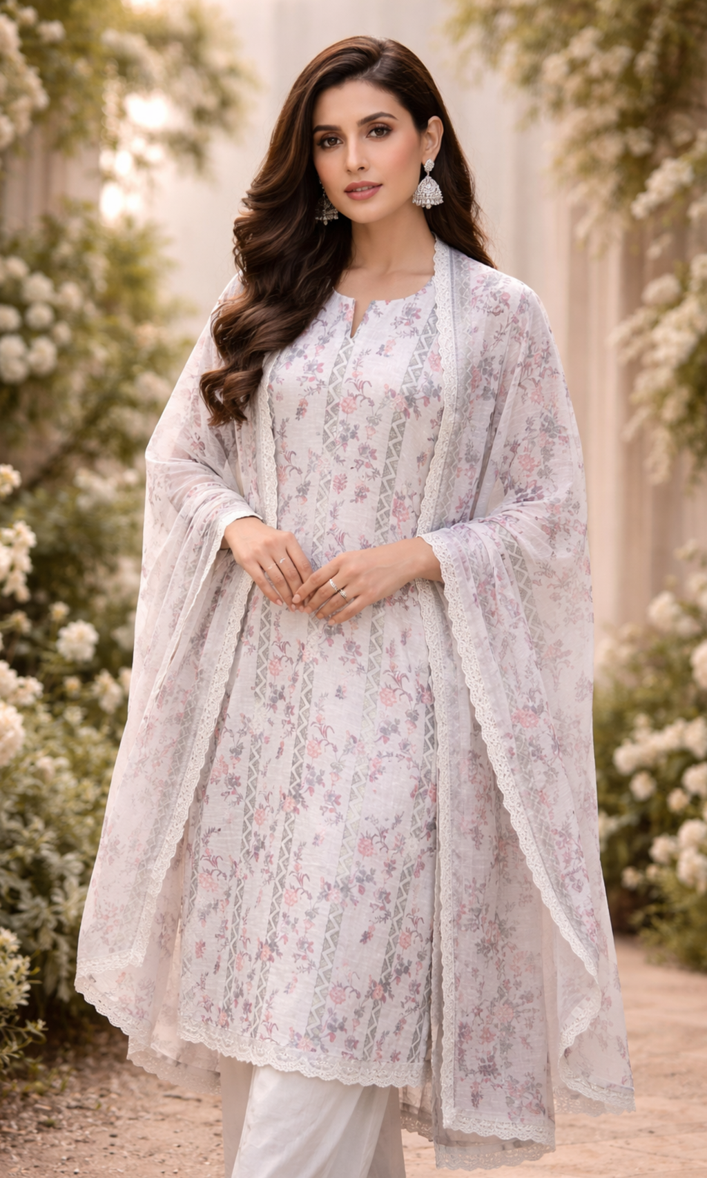 Gulzar Ivory Bloom Cotton Suit Set