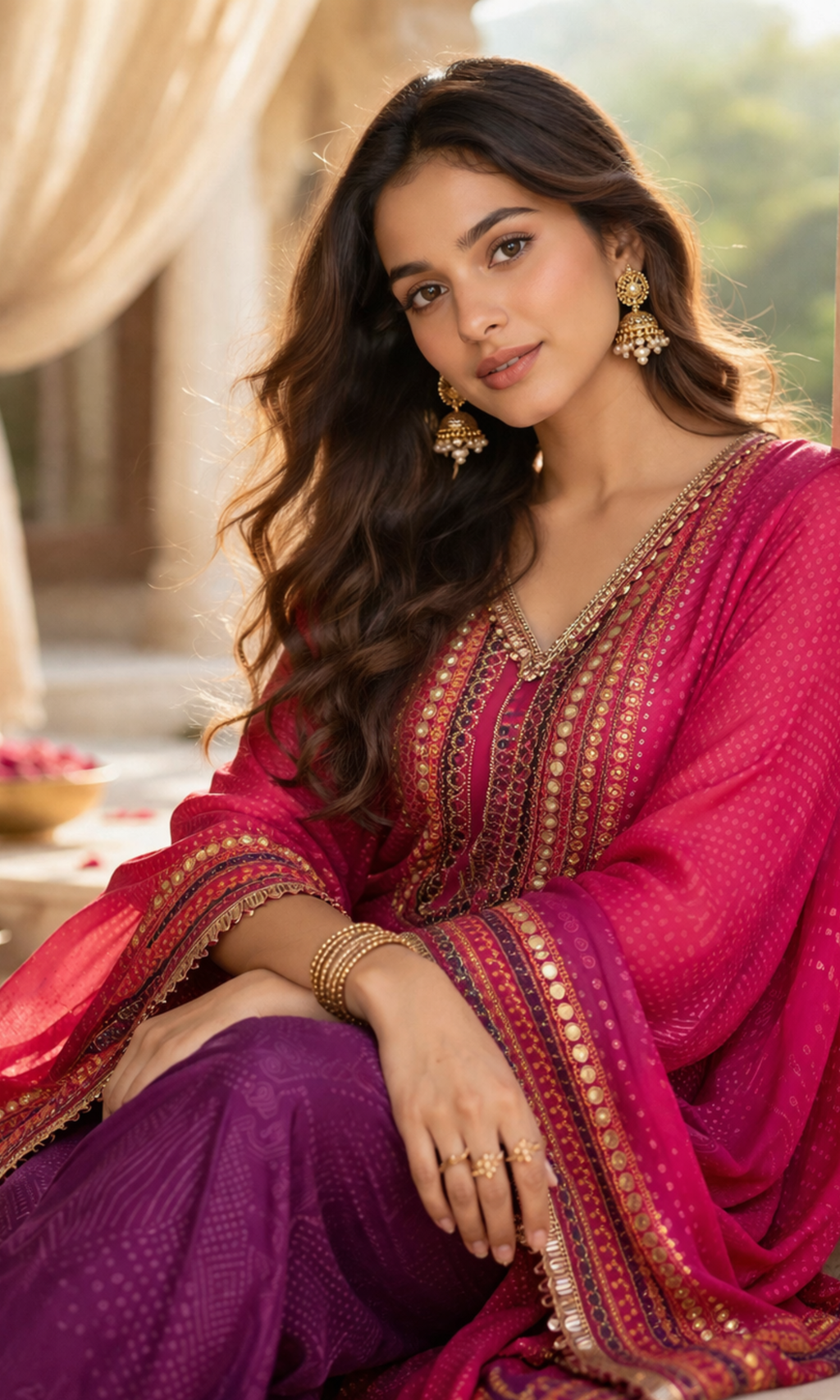 Mehfil Magenta Kaftan Set