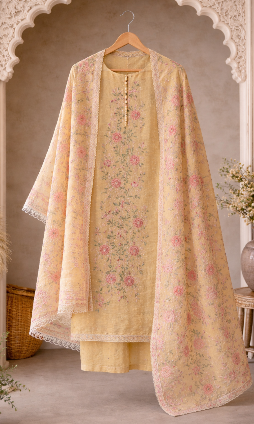 Sunlit Bloom Embroidered Suit Set