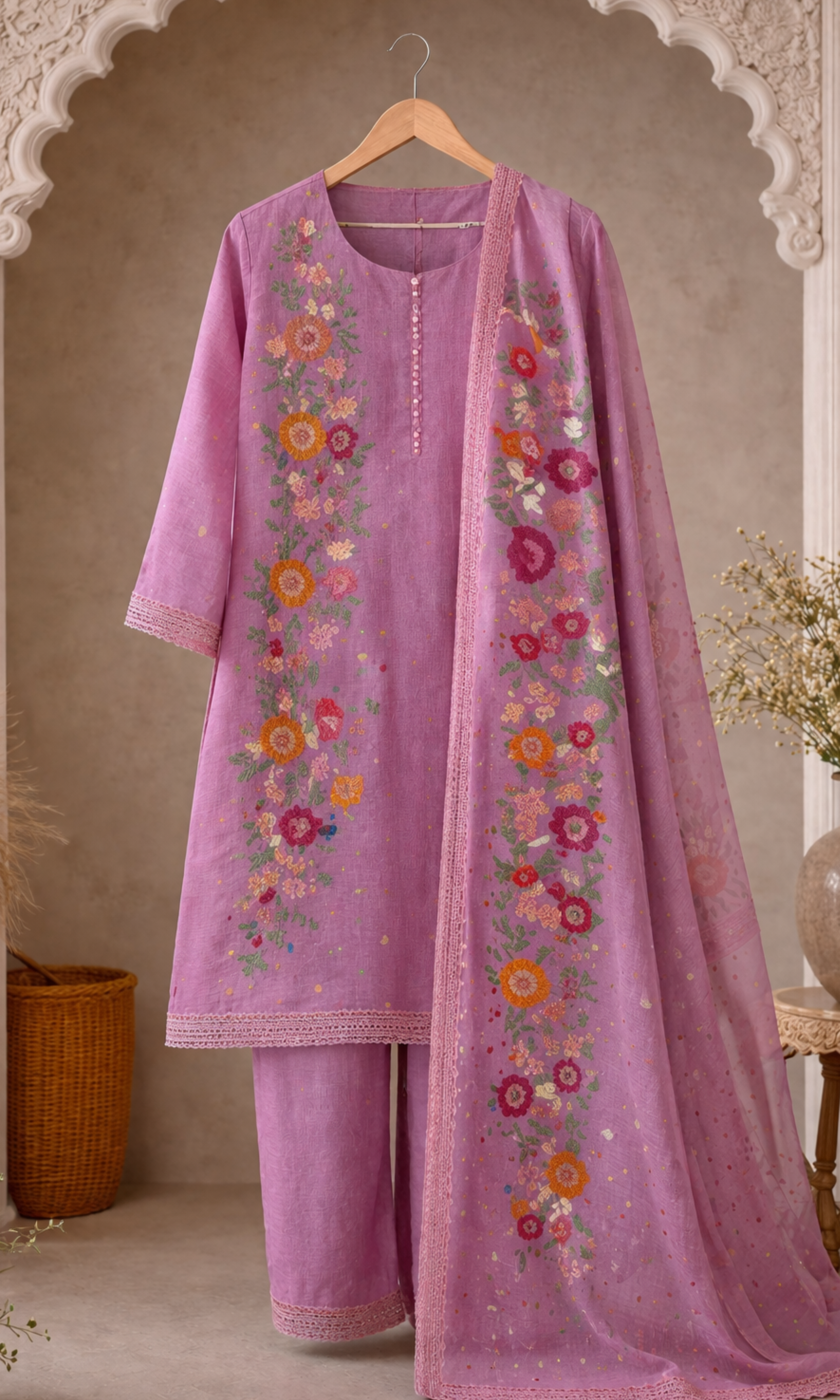 Muted Dusty Rose Pink Embroidered Suit Set
