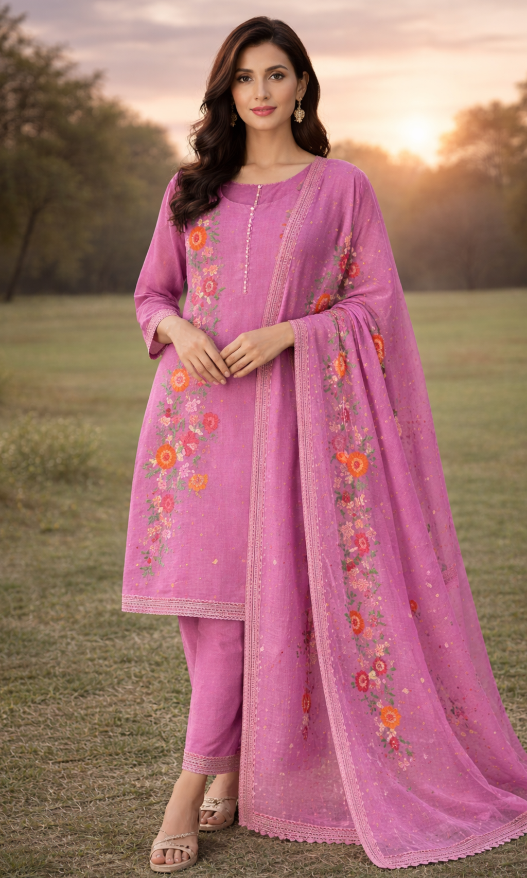 Muted Dusty Rose Pink Embroidered Suit Set